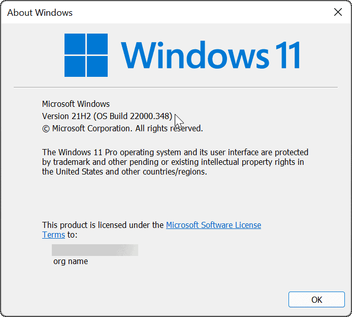 Verzija i izrada Windows 11 putem naredbe winver