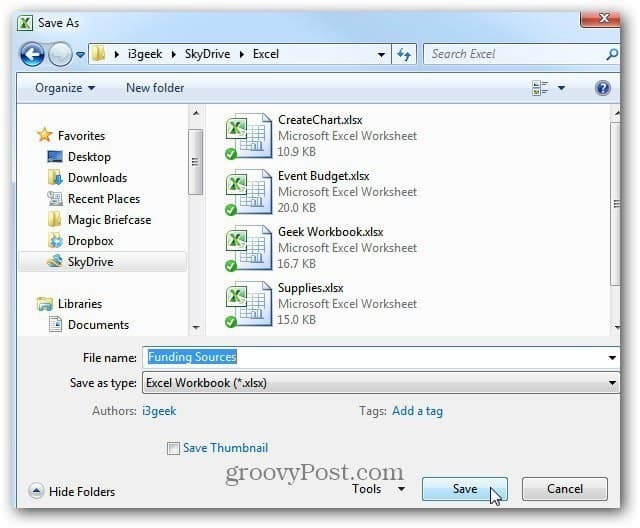 Spremi Excel dokument u SkyDrive
