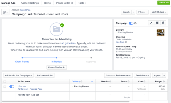 facebook karusel oglas u upravitelju oglasa