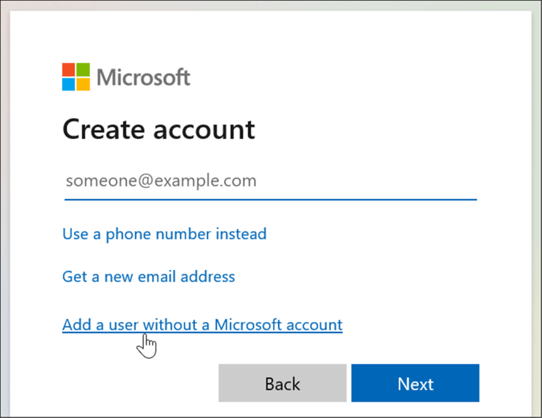 dodajte korisnika bez Microsoft računa