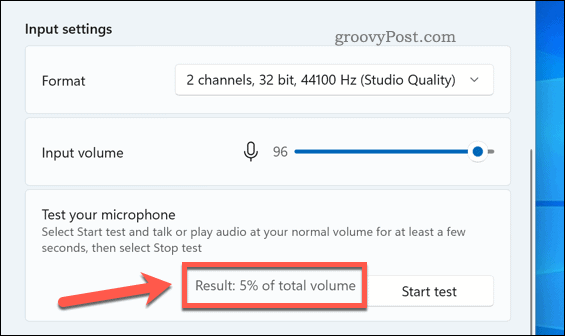 Postotak rezultata iz testa mikrofona u sustavu Windows 11