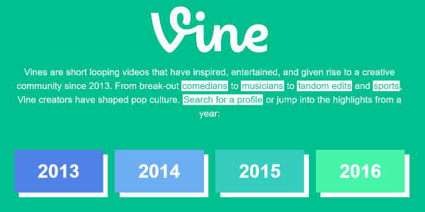 Twitter je na web lokaciji Vine tiho objavio Vine Archive od 2013. do 2016. godine.