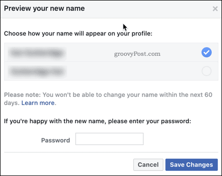 Potvrda promjene Facebooka imena