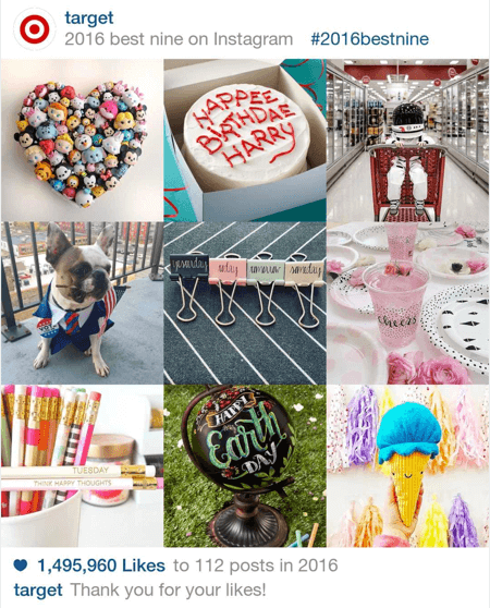 Evo primjera Target-ovih devet najboljih postova na Instagramu u 2016. godini.