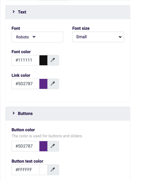 Postavke za prilagodbu boja i fonta za vaš upitnik Survey Anyplace.