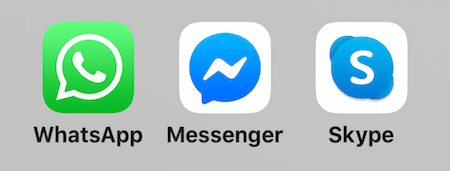 ikone za WhatsApp, Facebook Messenger i Skype