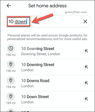 Traženje kućne adrese na Google Maps mobileu