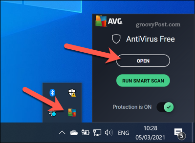 Otvaranje AVG sučelja u sustavu Windows