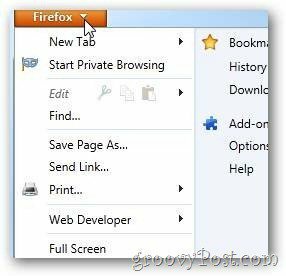 Otvorene mogućnosti strelice Firefox
