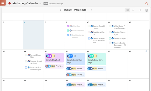 Primjer kalendara CoSchedule.