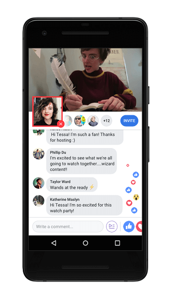 Facebook također izvodi Komentiranje uživo, što domaćinu Watch Partyja omogućuje da uživo emitira u okviru Watch Party-a, slika u slici, kako bi dijelio komentare tijekom reprodukcije videozapisa.