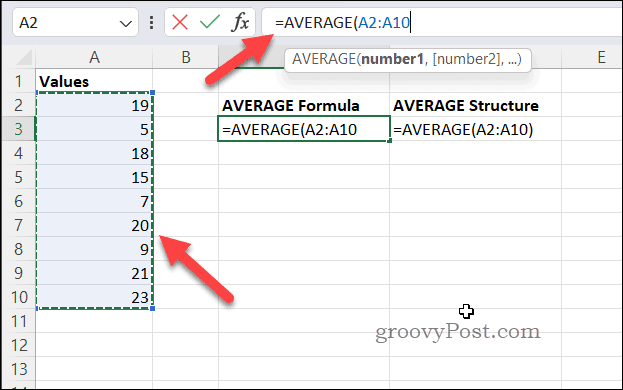 Izrada formule pomoću AVERAGE u Excelu