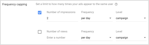 Postavke ograničenja učestalosti za Google AdWords kampanju.