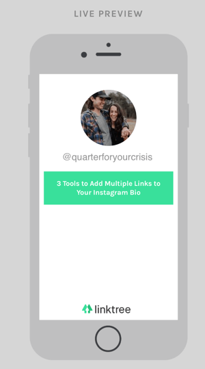 Vaša nadzorna ploča Linktree prikazuje pregled stranice s vezama koju ljudi vide nakon što kliknu URL u vašoj biografiji na Instagramu.