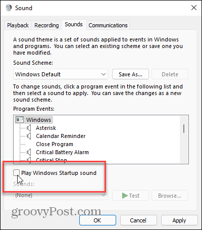 Reprodukujte Windows Startup Sound Windows 11