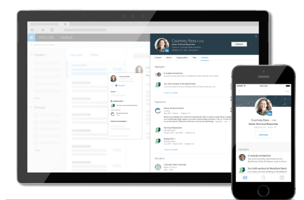 LinkedIn i Microsoft donose personalizirane uvide u LinkedIn izravno u vaše iskustvo s Microsoft Office 365 integriranjem kartica profila LinkedIn i Microsoft Office.