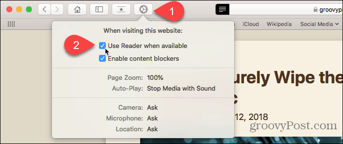Upotrijebite gumb Postavke web mjesta na Safariju za Mac