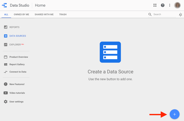 Koristite Google Data Studio za analizu vaših Facebook oglasa, korak 1, opcija za stvaranje izvora podataka u Google Data Studiou