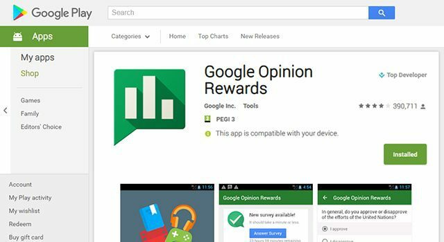 Zaradite besplatni kredit za Google Play s nagradama Google mišljenje