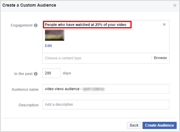 facebook stvoriti video angažman prilagođenu publiku