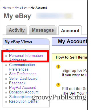 eBay promijeniti postavke lozinke računa osobne podatke