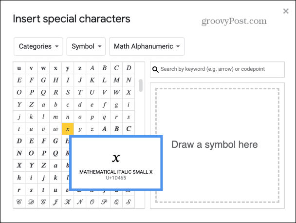 Google slajdovi odaberite slovo algebre