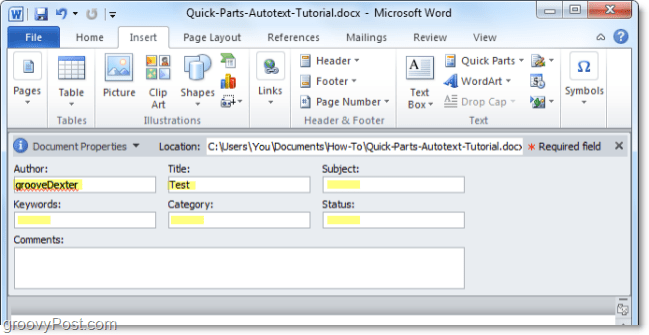 prilagodite svojstva dokumenta s ploče dokumenata u programu Word 2010