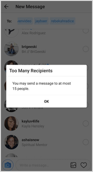 Možete poslati poruku najviše 15 osoba.