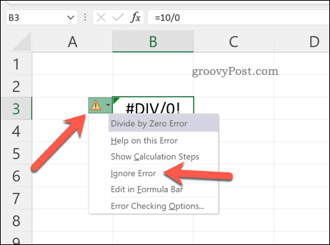 Ignoriranje pogrešaka u Excelu