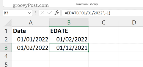 Primjer formule EDATE u Excelu