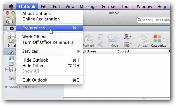 Postavke programa Outlook Mac