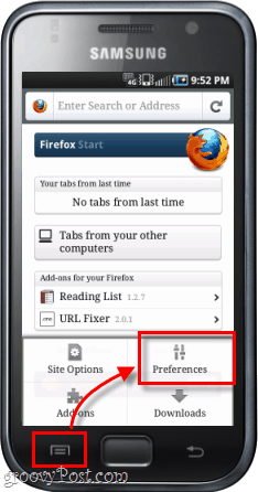 postavke aplikacije za Android telefon Firefox