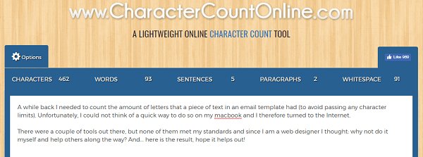 Upotrijebite CharacterCountOnline.com za brojanje znakova, riječi, odlomaka i još mnogo toga.