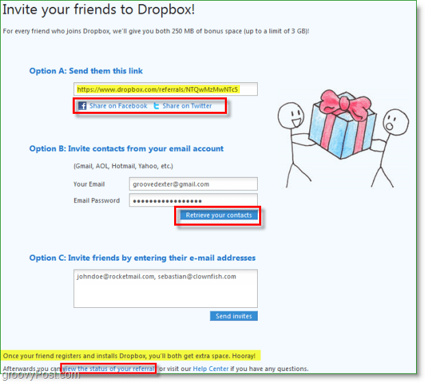 Snimka zaslona Dropbox - mnogo načina dijeljenja poziva na dropbox