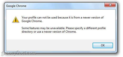 Vaš se profil ne može koristiti jer je iz novije verzije preglednika Google Chrome. Neke su značajke možda nedostupne. Navedite drugu direktoriju profila ili upotrijebite noviju verziju Chromea.