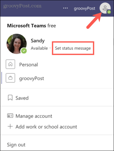 Postavite poruku statusa u Microsoft Teams