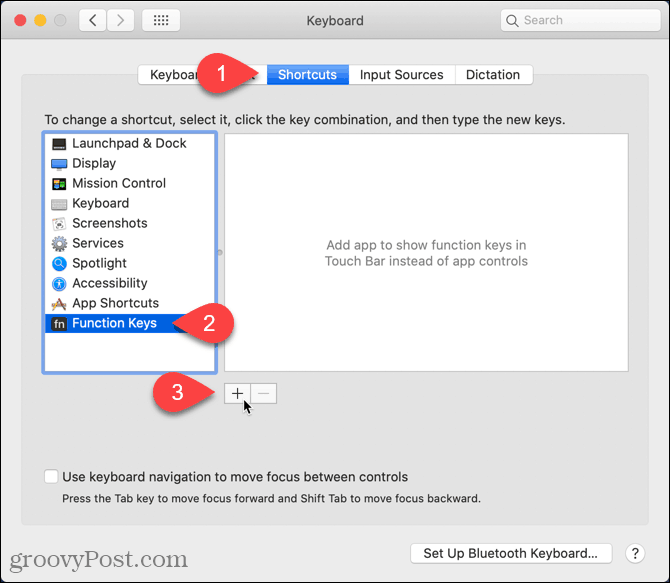 Kliknite ikonu plus na zaslonu Mac prečaci