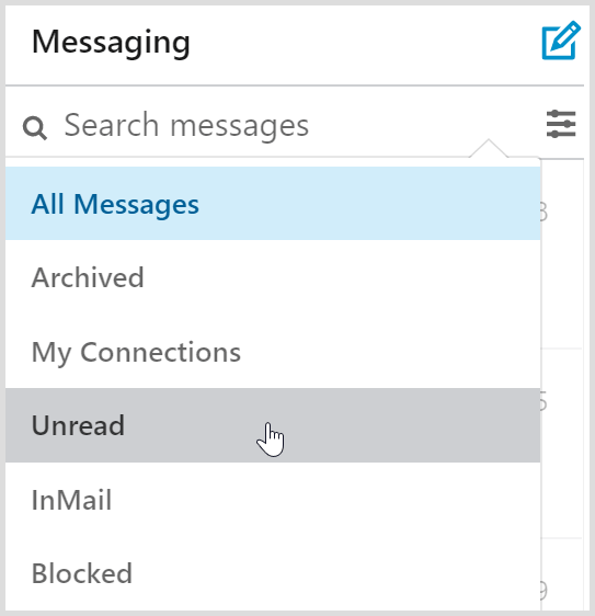 Filtri ulazne pošte za LinkedIn sadrže filtar za nepročitane poruke.