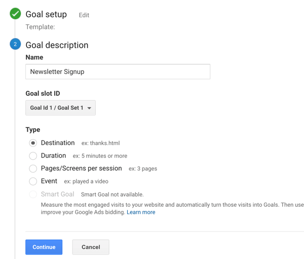 Postavite Google Analytic Goals za Instagram Stories, 6. korak.
