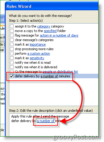 Pravilo Outlooka - postavite vrijeme odlaganja isporuke
