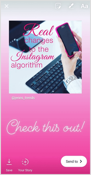 Dodajte tekst, naljepnice ili druge komponente u ponovno podijeljeni post u svojoj Instagram priči.