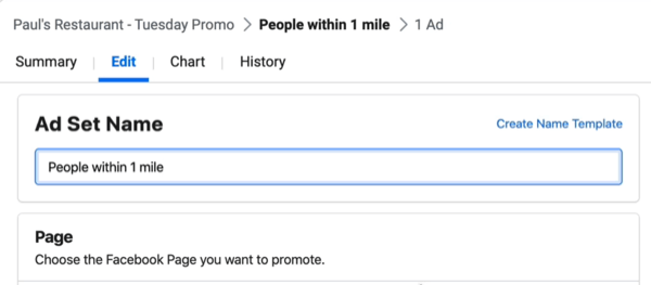 uredite polje Naziv skupa oglasa u Facebook Ads Manageru