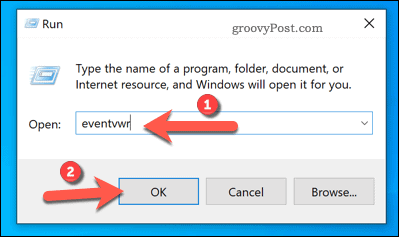 Otvaranje preglednika događaja pomoću programa Run na sustavu Windows