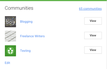 google + zajednice navedene u profilu