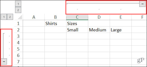 Prošireni grupirani stupci i retci u programu Excel u sustavu Windows