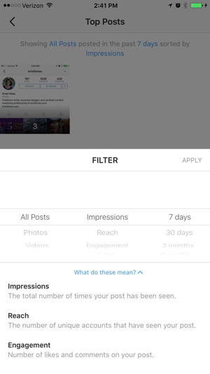 filtar uvida u poslovni profil instagrama