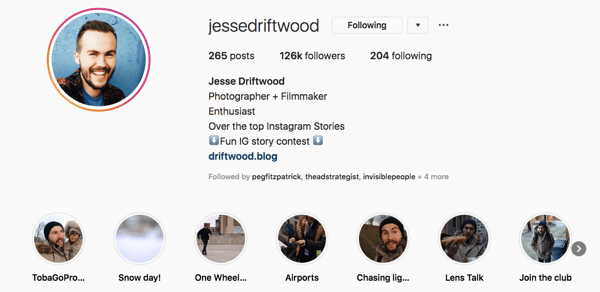 Instagram profil Jessie Driftwood.
