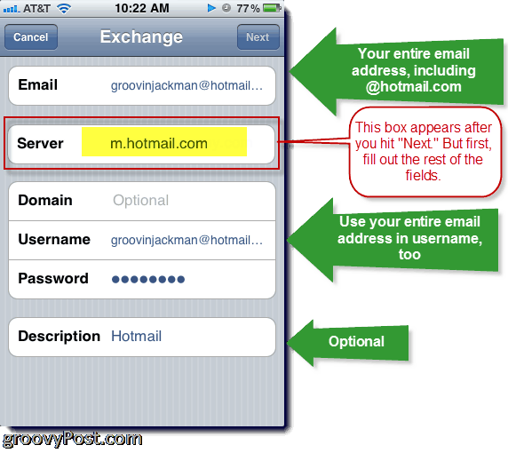 Dodavanje Hotmail Exchange ActiveSync na iPhone