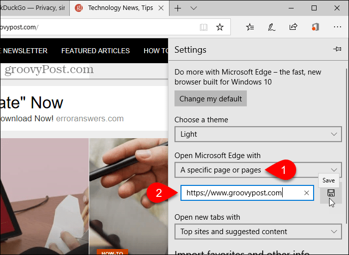 Spremi URL za Open Microsoft Edge s opcijom