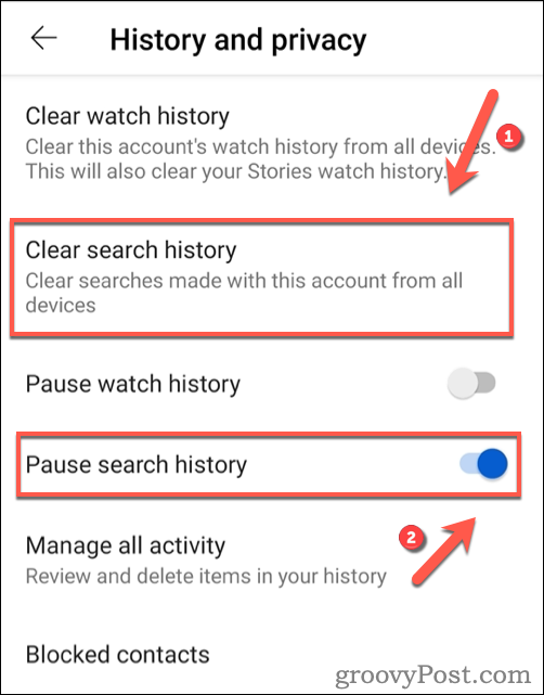 Brisanje povijesti pretraživanja YouTubea na Androidu